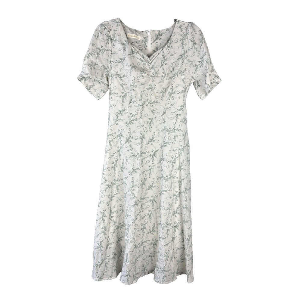 Grace & Chili  Midi dress Size Small V-Neck Short Sleeve Floral Cottage Core